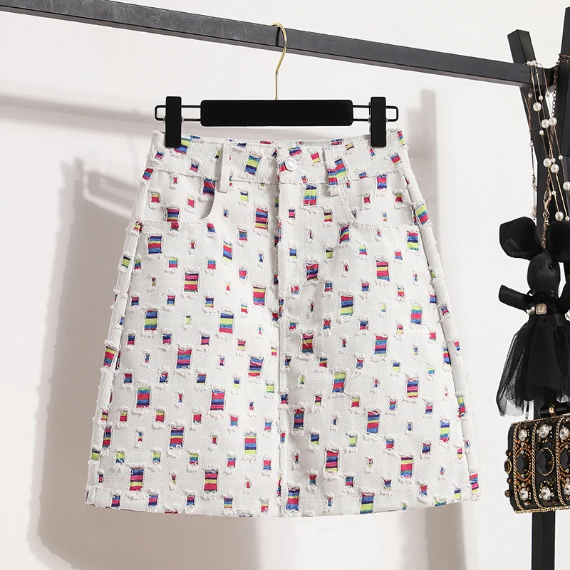   Patchwork A-lijn rok Trendy hoge taille denim rok voor dames zomer plus maat f body rok