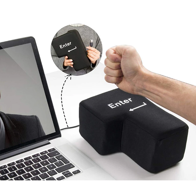 Creative Large USB Enter Key Stress Relief Pillow Big Enter Button Pressure‑Relief Desktop Cushion For Office Worker Programmer