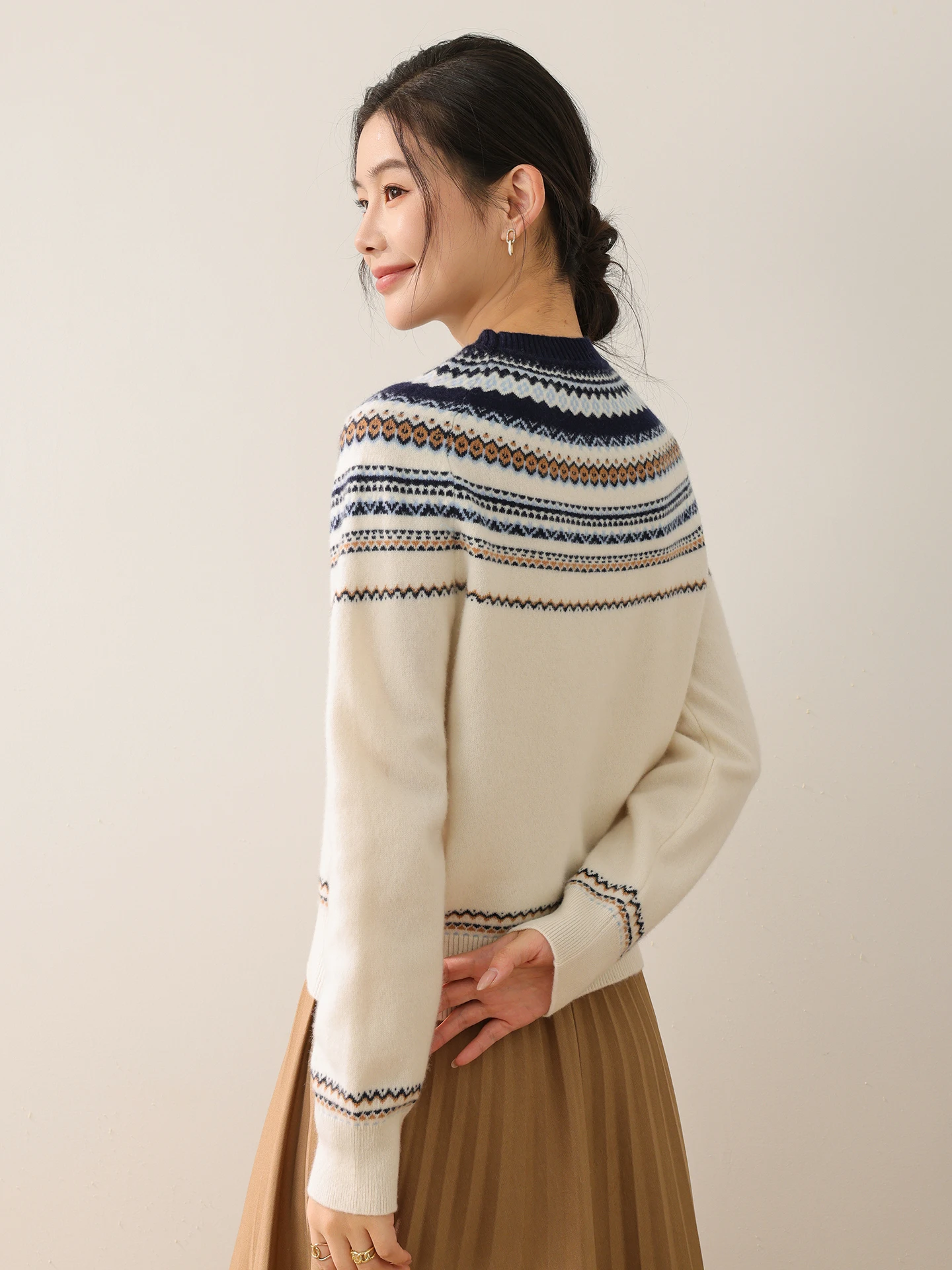 Retro Women 100% Merino Wool Sweater Elegant Fashion Autumn Winter Female Knitted Pullover Lady Blouse Long Sleeve Clothes Tops - Detail 1