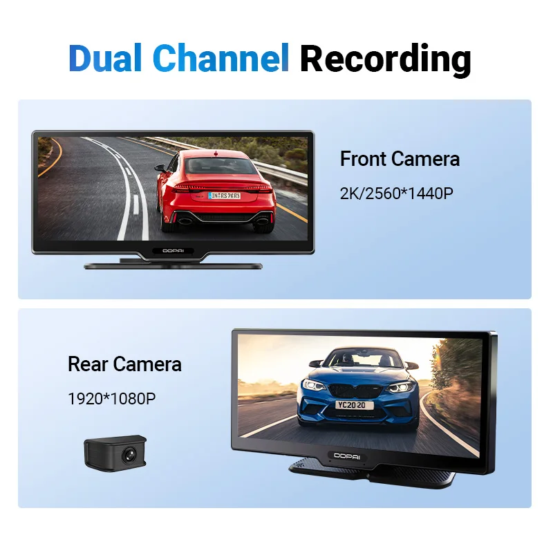 DDPAI Dash Cam M5S 2K Dual Car Camera  Car DVR  8.9-inch Car DVR Recording Carplay & Android Auto Wireless Connection