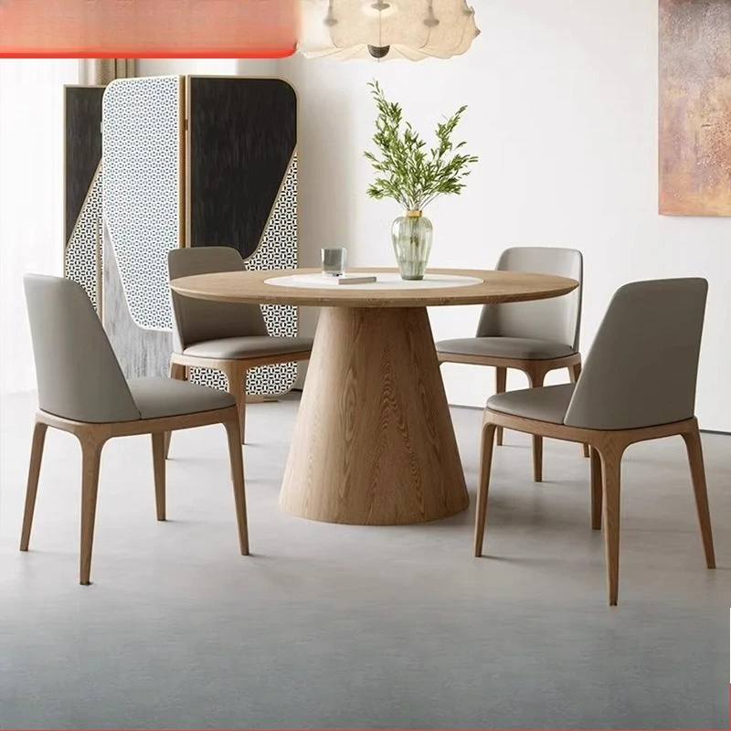 

Retro solid wood round rock slab dining table small apartment living room modern simple American inlaid turntable dining table a