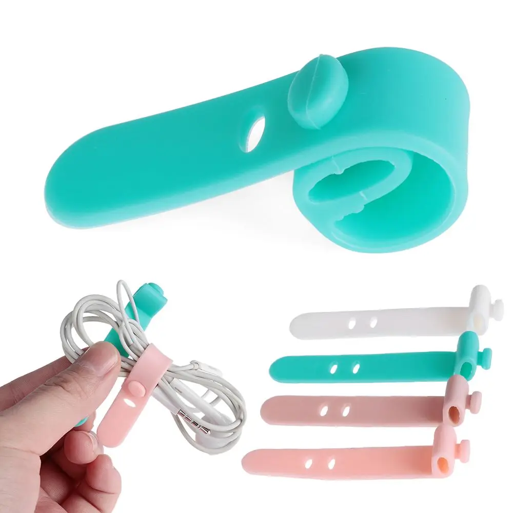 4/8PCS Silicone Headphones Cable Winder Straps Soft USB Wire Cable Tie Storage Holder Organizer Earphone Clips