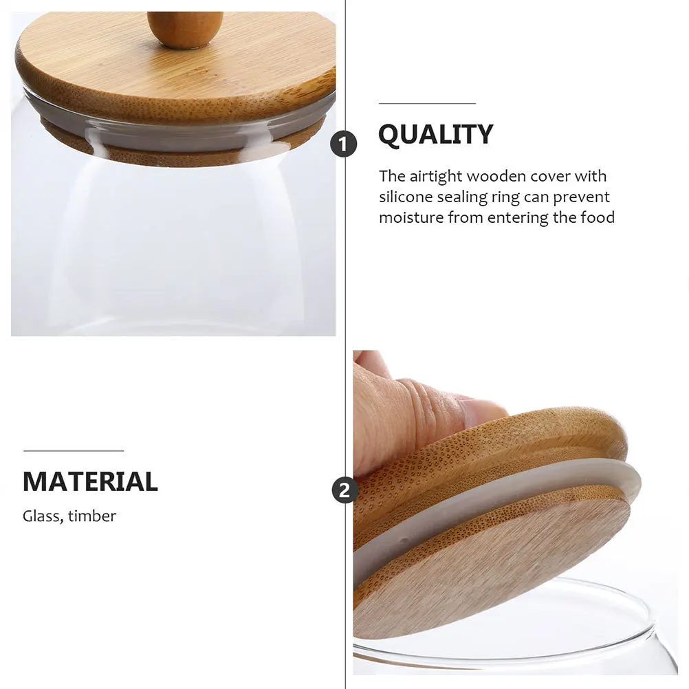 

Glass Storage Jar Bamboo Lid Airtight Container for Grains Tea Candy Flour Sugar Kitchen Canister Flour and Sugar Containers
