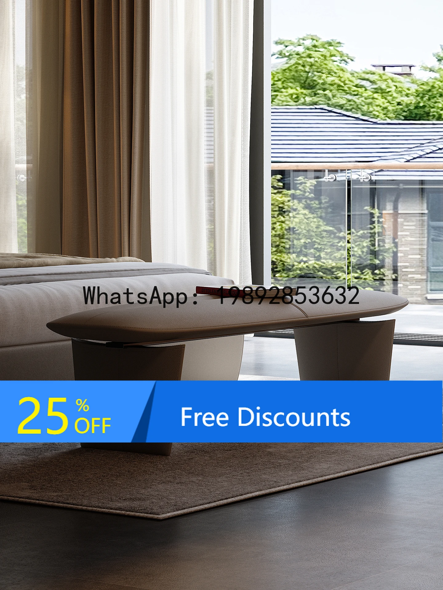 

YFY Bed End Stool Master Bedroom Modern Minimalist Designer Full House Matching Leather Bedroom Home Bed End Ottoman