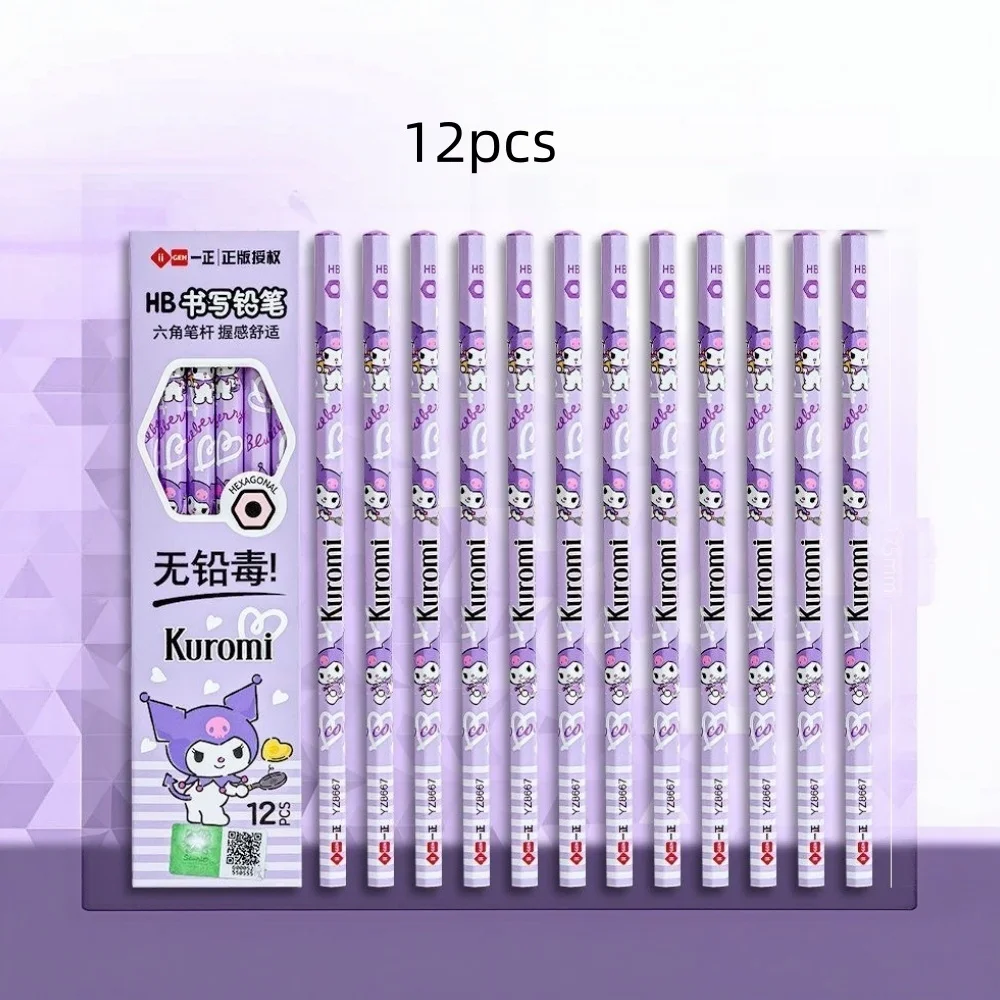 12 Stück/Set Cartoon Hello Kitty Melody Kuromi Cinnamoroll HB Bleistift Anspitzer-Set zum Zeichnen und Skizzieren – Detail 15
