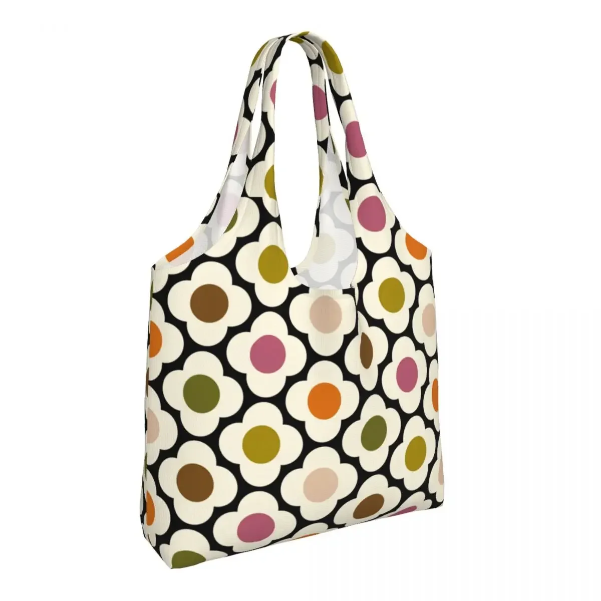 Custom Orla Kiely Spot Flower Ditsy Red Multi Shopping Tote Bag Reusable Canvas Grocery Shopper Shoulder Bag Photograph Handbags