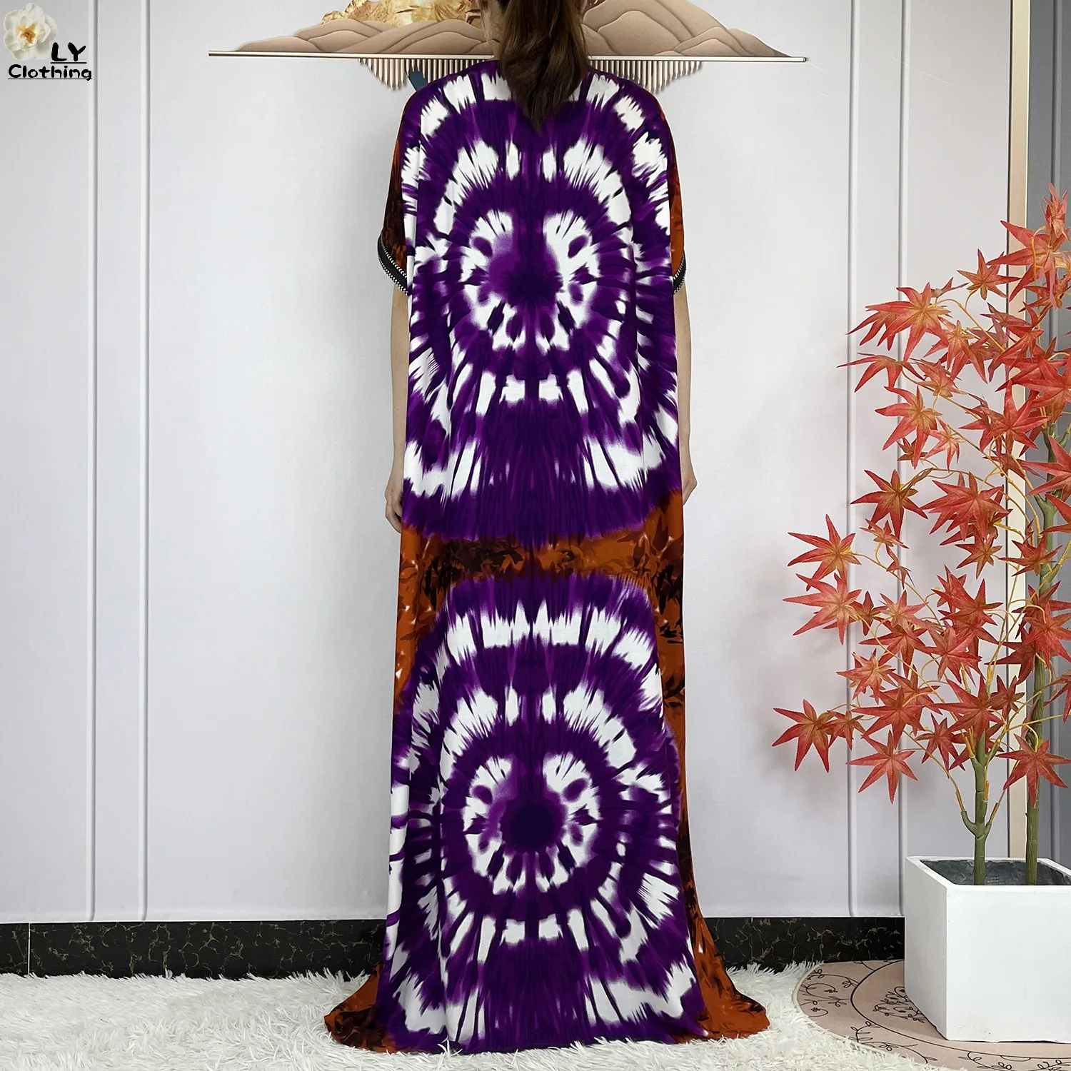 New Summer Short Sleeve African Dashiki Cotton Abaya Woman Elegant Maxi Tie-dyed Floral Loose Style Dubai Fashion Lady Dresses