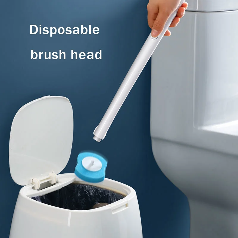 Disposable Toilet Brush Cleaner With 8 Replaceable Brush Head Long Handle Cleaning Brush Sponge Wall-Mounted Bathroom Accessory