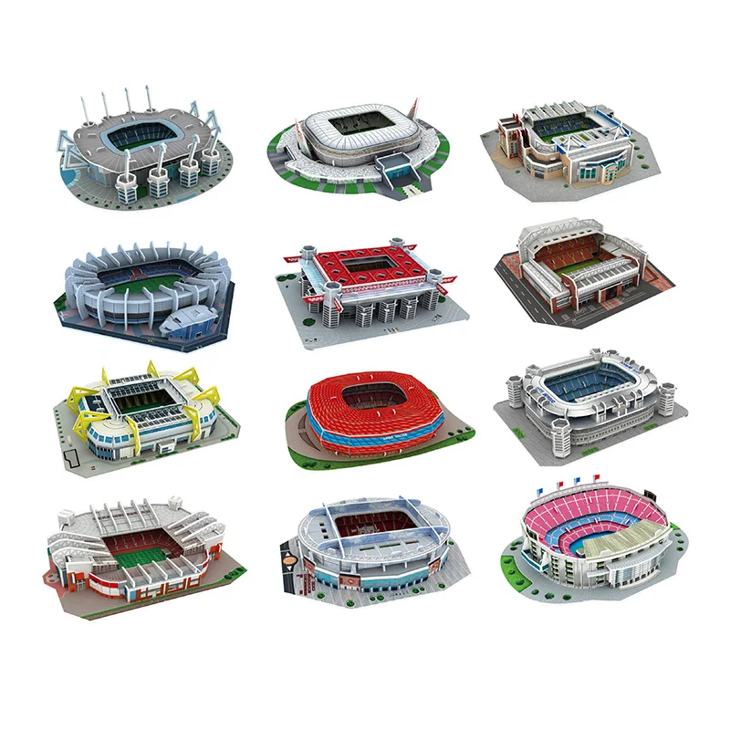 Palm Size DIY 3D Football Field Puzzle Mini Soccer Stadium Building Model Assembly Handmade Toys Desktop Decorations