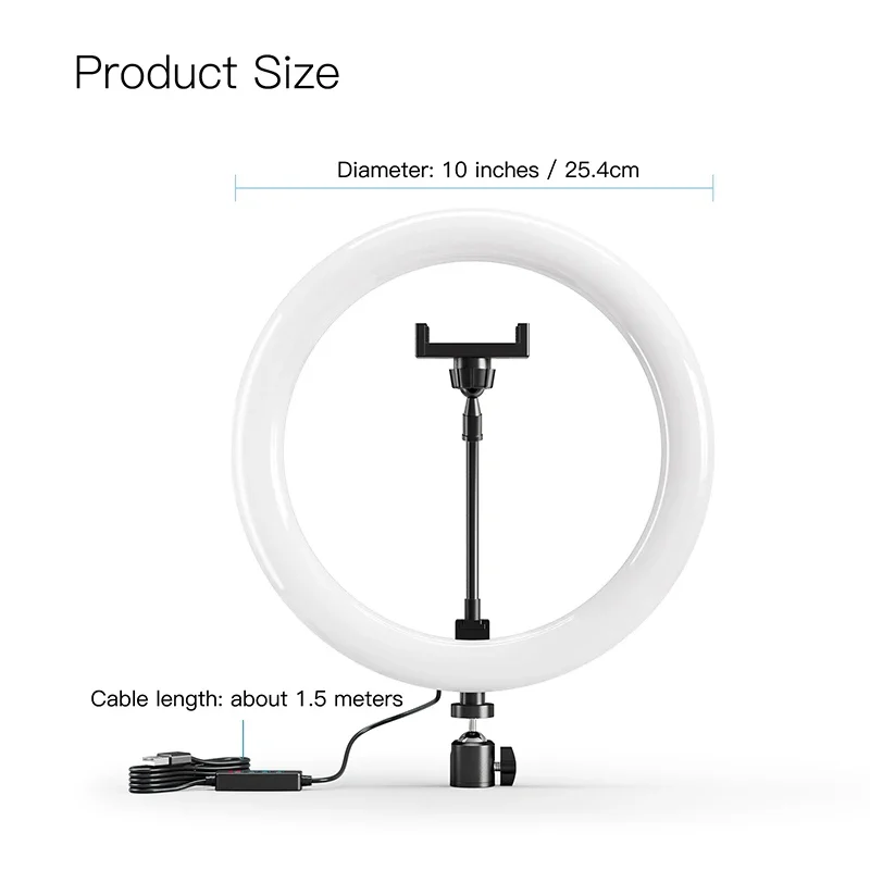 10 inch LED Ring light Photography Lighting Phone Ringlight With Tripod Stand USB Round Fill Lamp for Youtube TikTok Video Live