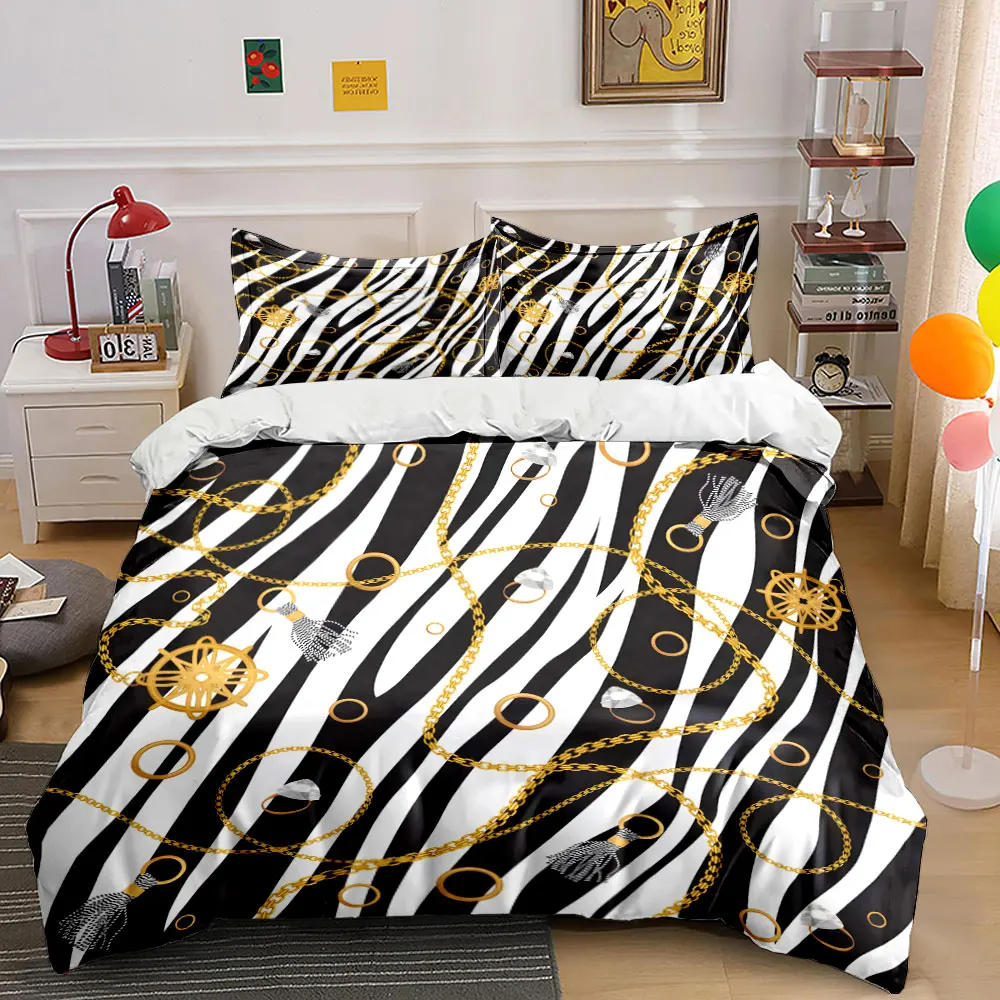 Luxury Chains with Zebra Pattern Print Bedding set 3PC 1 duvet cover 2 pillowcases adult and children bedding set Luxury