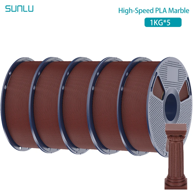 SUNLU 5KG hogesnelheid PLA-marmerfilament 1,75 mm +/- 0,02 mm 1kg spoel (2,2 lbs) hogesnelheidsprintfilament geschikt voor de meeste FDM-printers