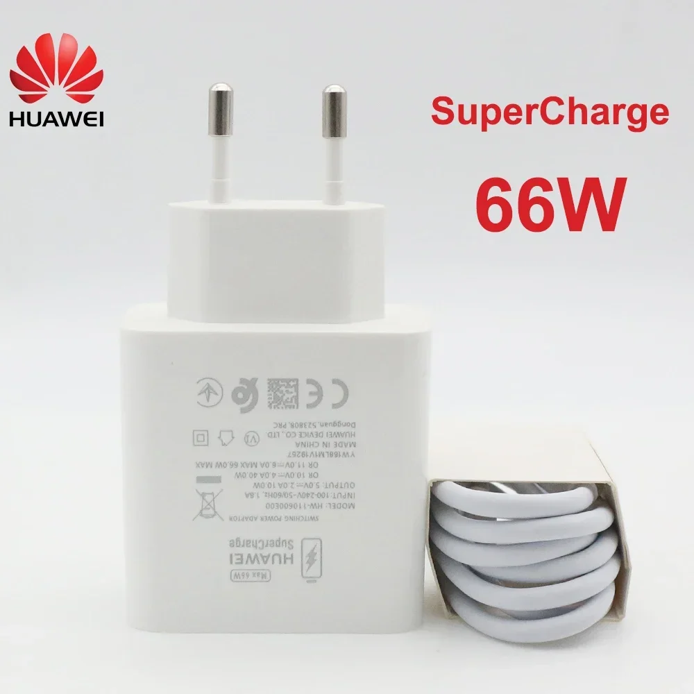 Huawei Original P60 EU Power Plug 66W SuperCharge Fast Charger 6A Type C Cable For Huawei Mate 60 50 40 Pro Mate30 40 P 40 50 60