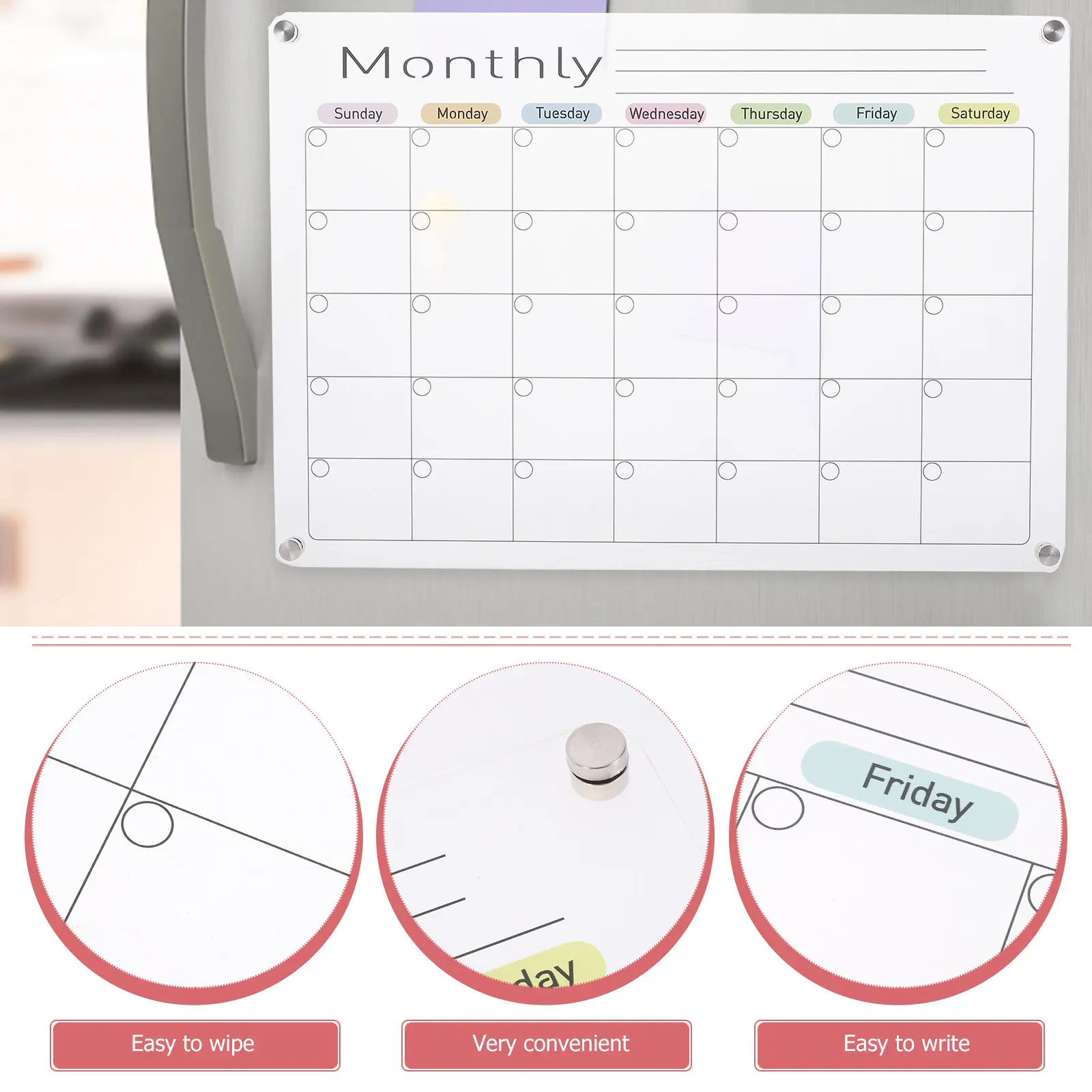 Magnetic Acrylic Planning Board Refrigerator Dry Erase Whiteboard Schedule Reminder Kitchen Message Organizer Reusable view 4