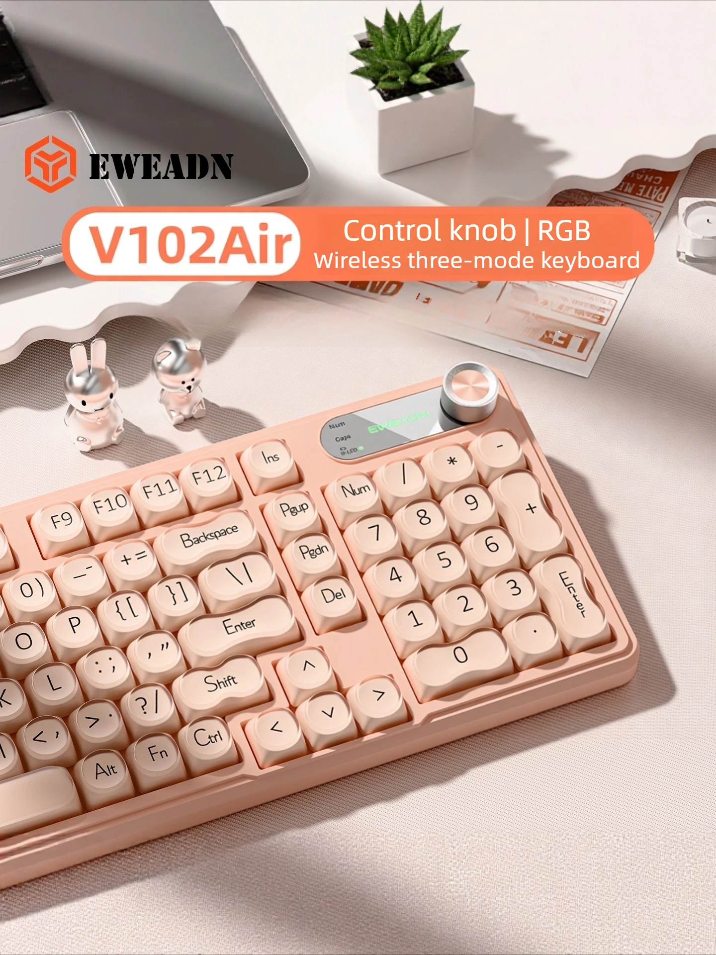 EWEADN V102Air Wireless Keyboard 98 Keys RGB Bluetooth Tri-mode Gaming keyboard Ergonomic 2000mAh Rechargeable for Gaming Office