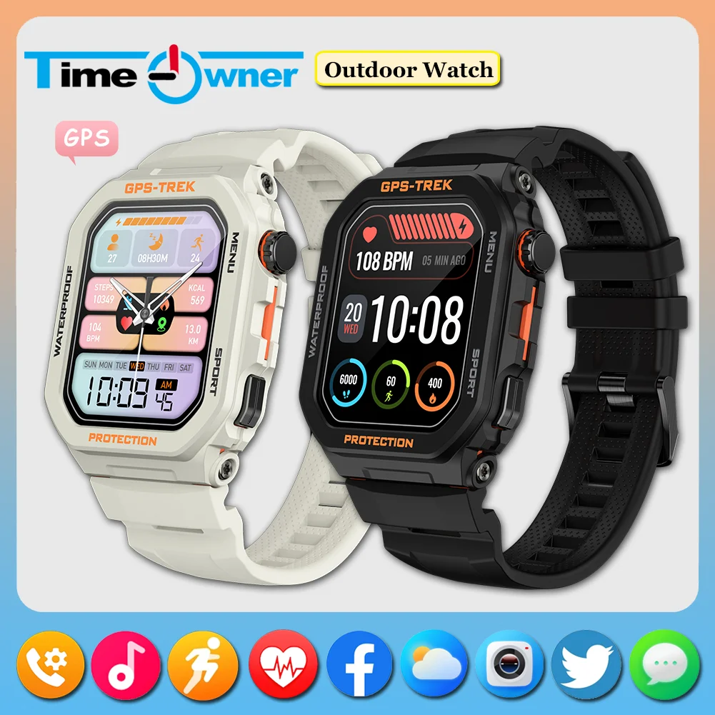 

Time Owner Smart watch Men GPS Sport Waterproof Watch HD Bluetooth Call Smart Watch Android IOS Outdoor Positioning pedometer