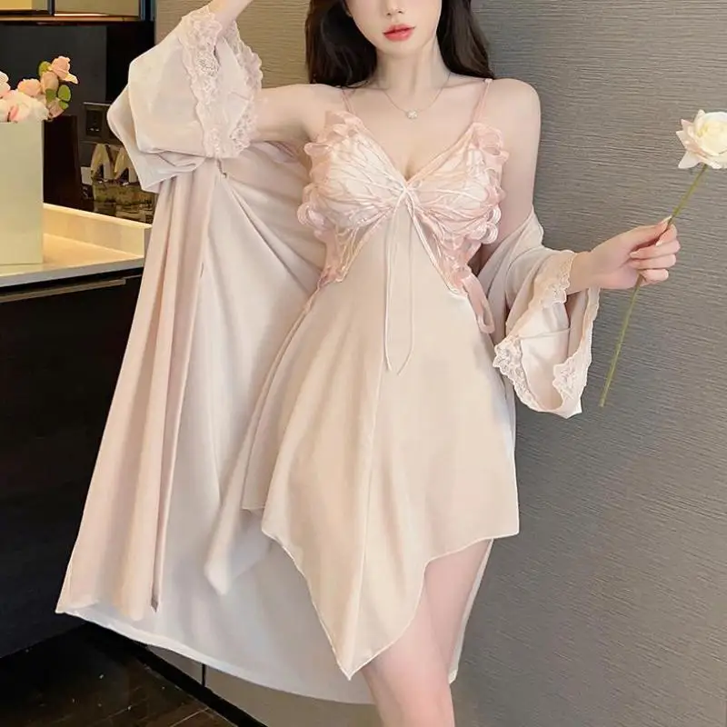 Velour Lace 2PCS Robe Set Women Bathrobe Nightwear Suit Velvet Nightgown Sleepwear Autumn Winter Female Kimono Gown Home Dress