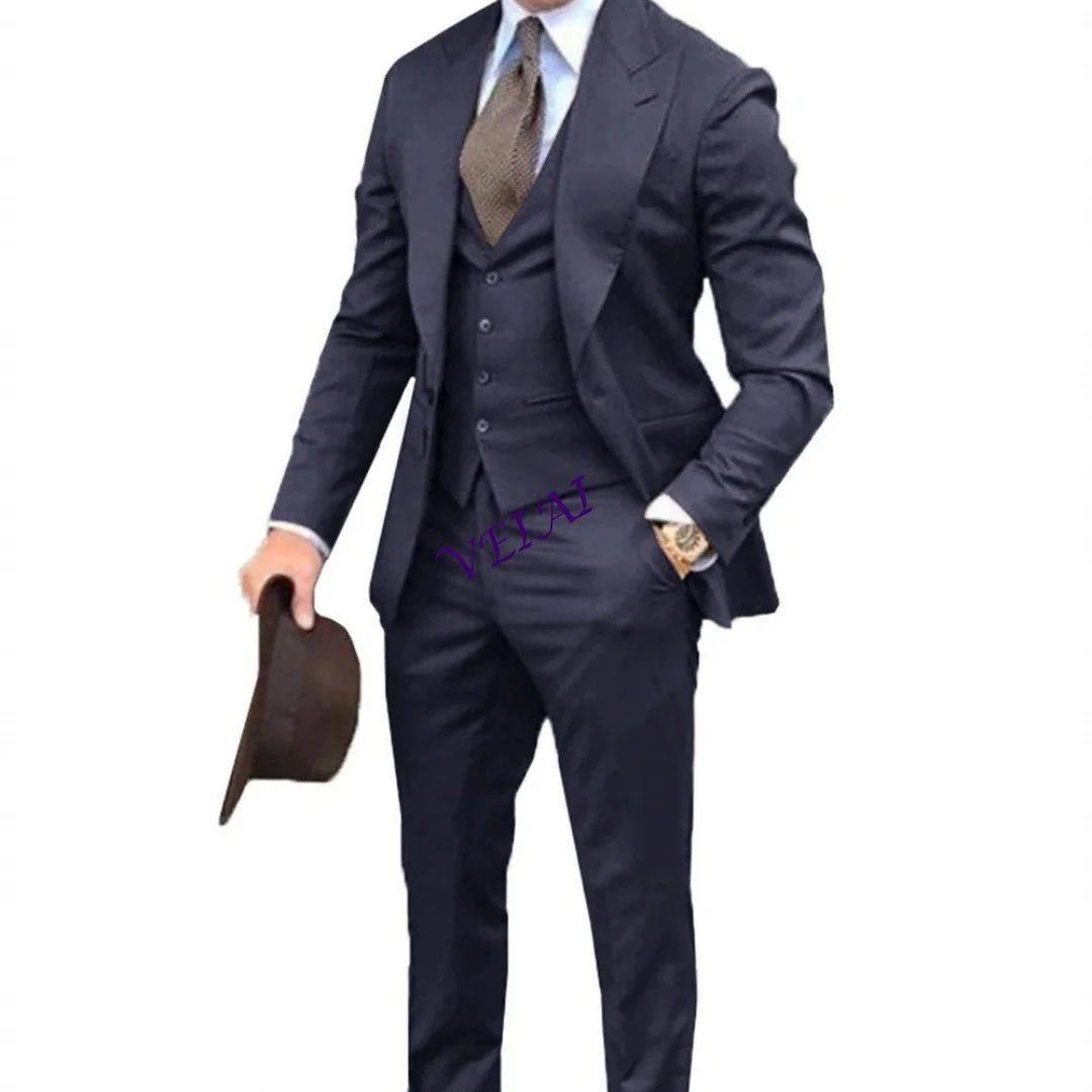 

CustomizedNew 3 Pieces Burgundy Men Suit Formal Peak Lapel Slim Fit Groom Tuxedos Best Man Suits For Wedding/Business (Jacket+Ve