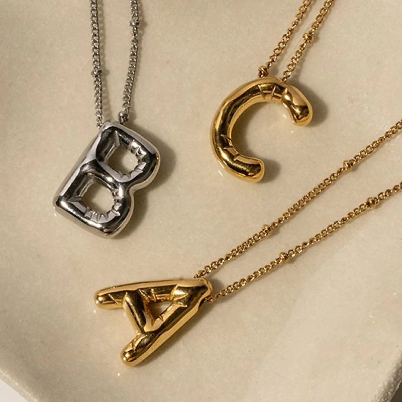 Personalisierte Ballonblase mit 26 Initialen, Anhänger-Halsketten für Damen und Herren, Edelstahl, klobige Alphabet-Buchstaben, Halsreifen, Geschenke