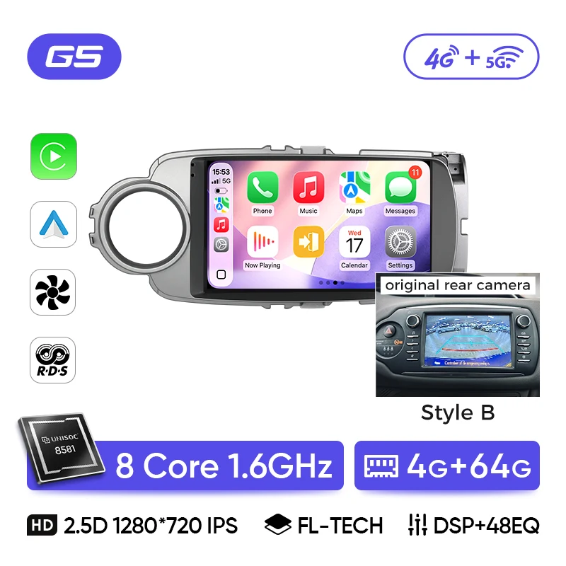 Ainavi Car Radio Multimedia Player For Toyota Yaris 2012 2013 2014 2015 2016 2017 Android 12 Auto Wireless Carplay DSP 48EQ 2Din image 3