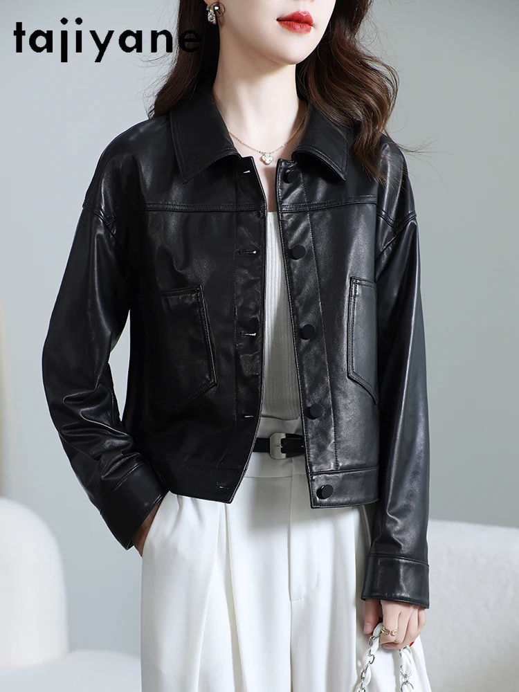 TAJIYANE Top-Layer-Lederjacke aus Schaffell für Damen, kurze Echtlederjacken, Premium-Herbstmantel für Damen, 2025, Damenbekleidung❤ Apa