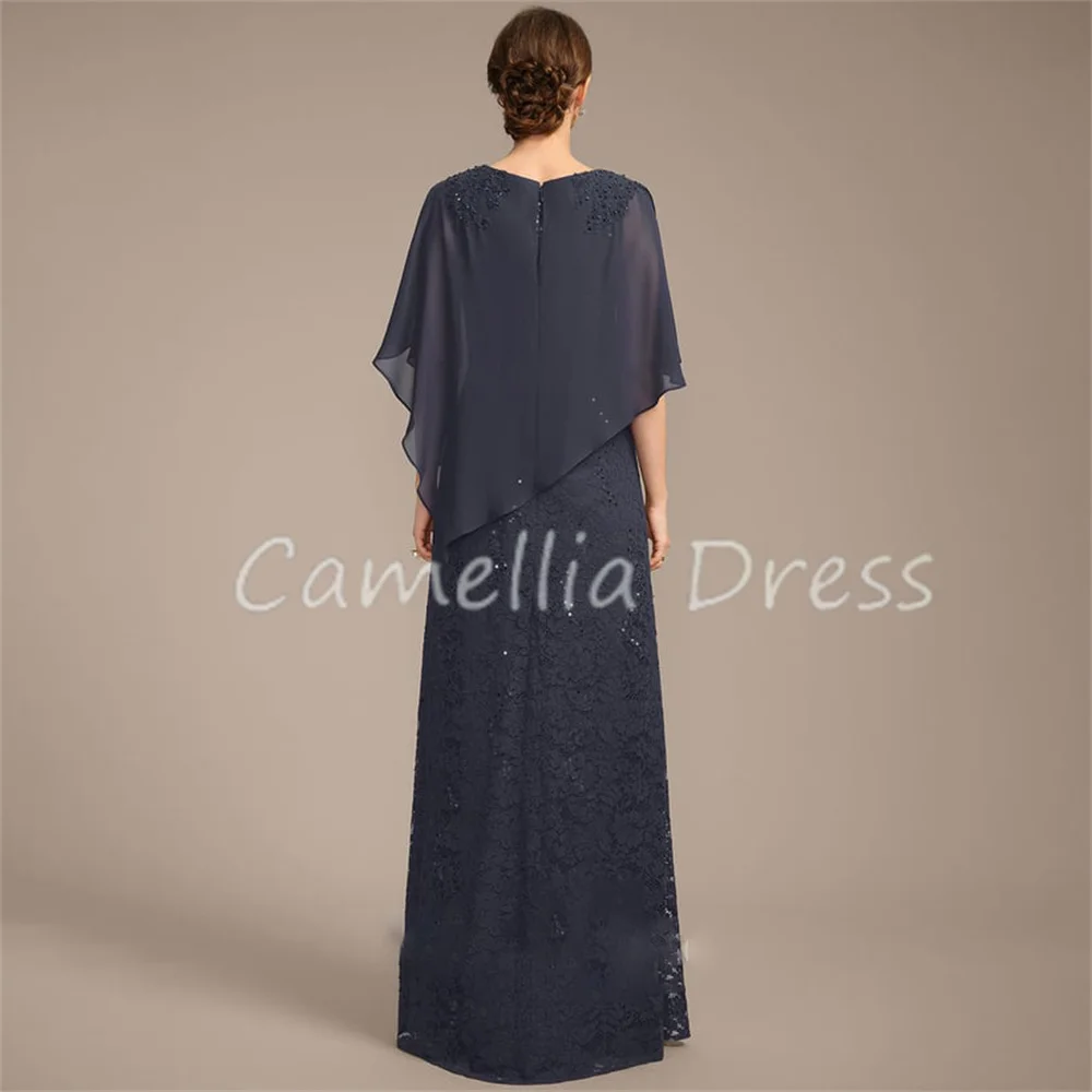 Vestido de cuello redondo para madre de la novia, Vestidos formales de encaje de gasa, hasta el suelo, novedad