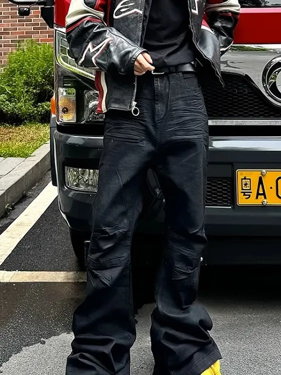 

Джинсы Hanrted Bootcut с воском длиной до пола, расклешенные джинсовые брюки, брюки Bootcut, повседневная одежда в американском стиле для мужчин и женщин...