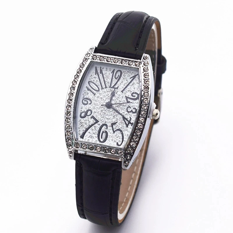 New Fashion Luxury Woman Tonneau Leather Watch Women Crystal Wristwatches Students Casual Quartz Watches For Gifts Reloj Mujer