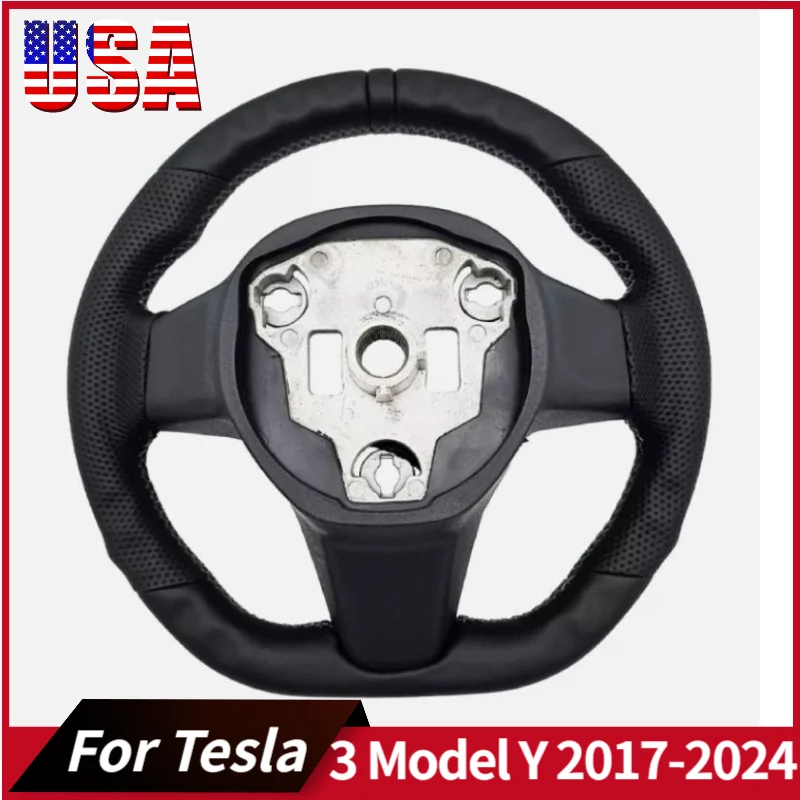 

For Tesla Model 3 mode Y 2017-2024 steering wheel with heated black ring-shaped sport leather square