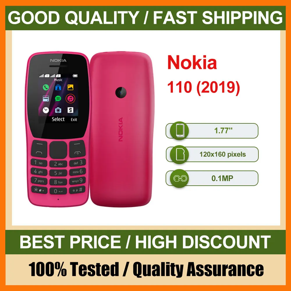 هاتف Nokia 110 (2019) الأصلي مصنوع في فنلندا يدعم اللغة الإنجليزية بحالة جيدة