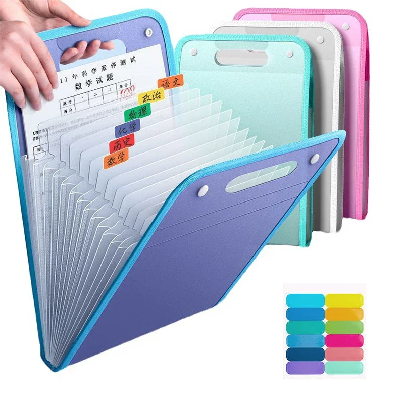 13 Pocket File Folders Portable A4 Letter Size Macaron Color Accordian Document Organizer for Classroom Office Home Storage