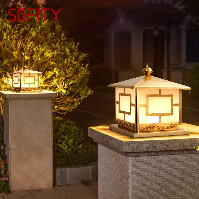 

SOFITY Outdoor Classical Brass Garden Landscape Light Simple Patio Pillar IP65 Waterproof Retro Courtyard LED Post Lamp