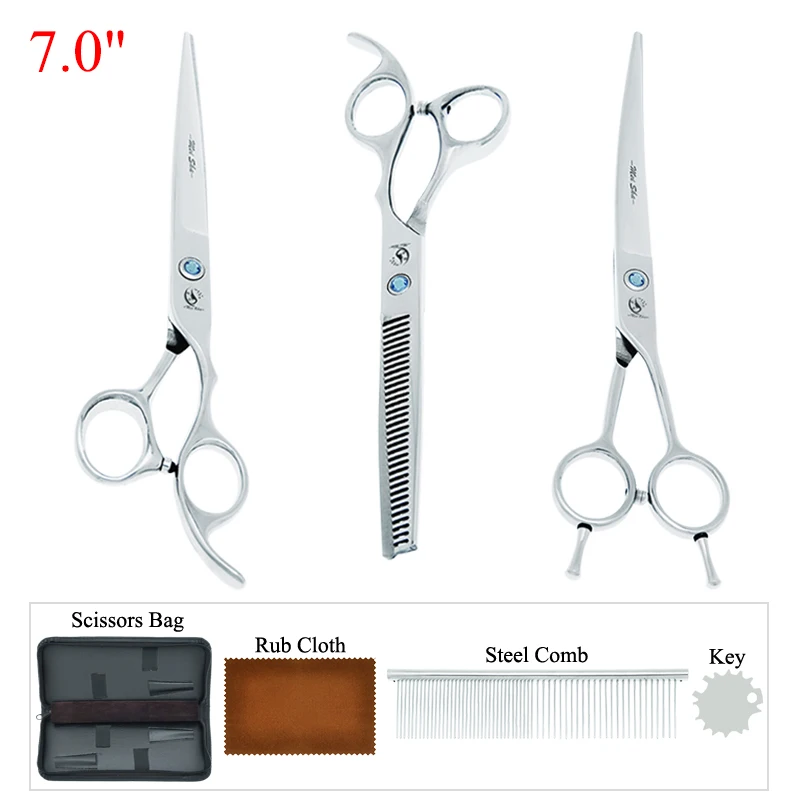 7 inch Meisha Professional Pet Grooming Straight Thinning Curved Blade Scissors Set Dog Cat Animals Cutting Hair Scissors B0013A