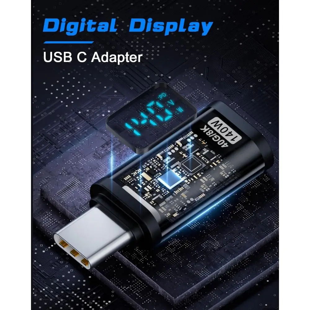 PD 140W USB-C Adapter Digital LED Display Aluminium Alloy for iOS Converter Smart Chip 40Gbps Type-C Extension Connector Laptop