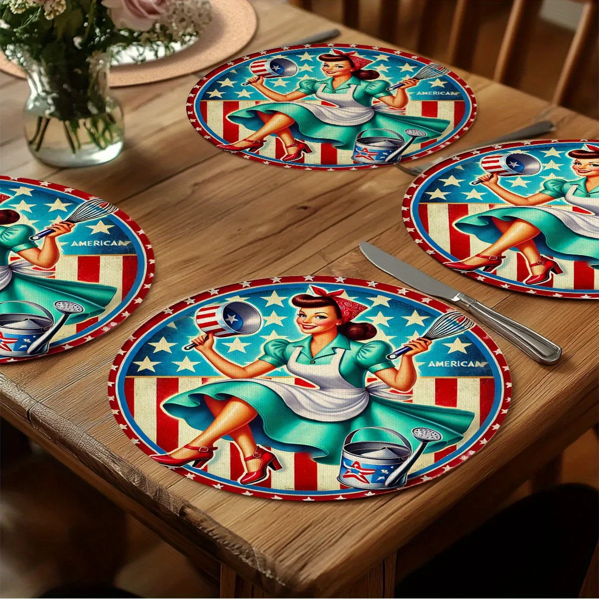 4PCS Antique Kitchen Rules Themed Humorous Mat, Cooking Fun, Perfect for Holiday Dining and Home Decor, Holiday Party Decor, Ideal Holiday Gift 15X15 inch