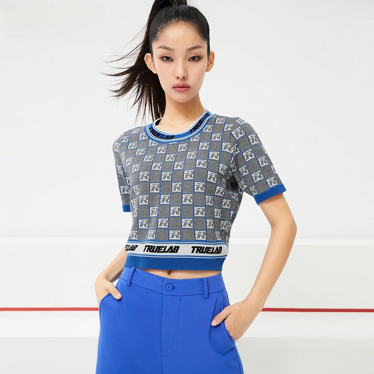 Only ort Sve Strickpullover Damen Faionable Round Ne Splicing Plaid Letter Herbst Winter Baumwollmischung Bio-Baumwolle