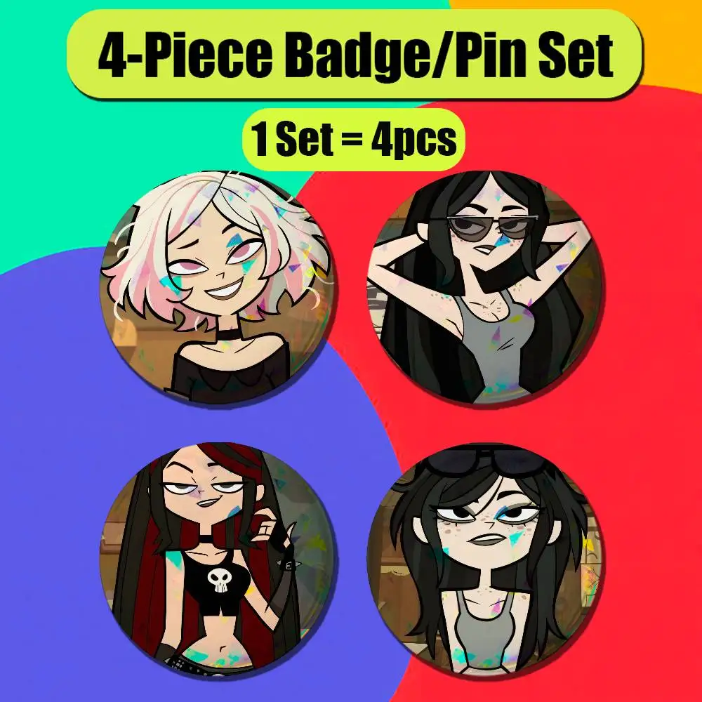 For Gwen Total Drama Island Enamel Pin Badge Set 4PCS Button Round Metal Brooch Custom Collectible Ita Bag Pins