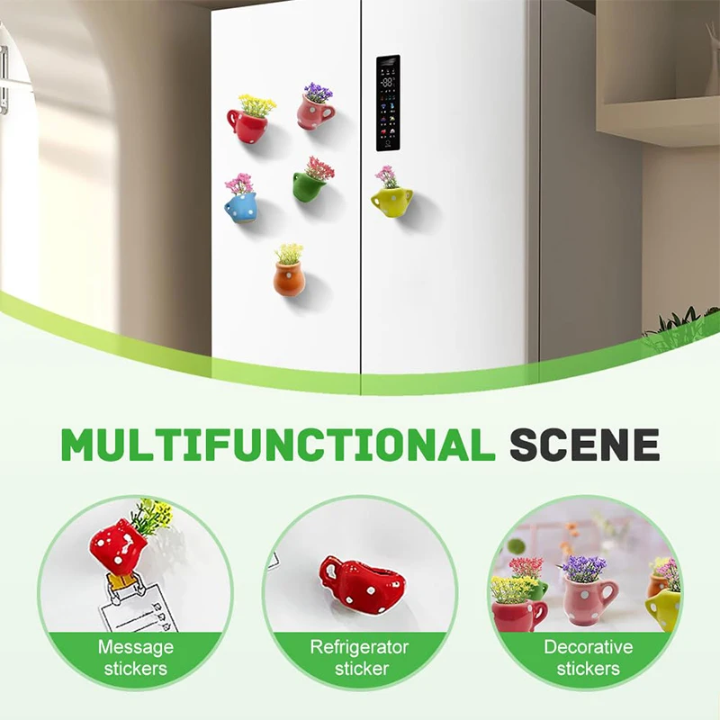 Mini Ceramic Vase Fridge Magnets Creative Decoration Magnetic Refrigerator 3D Stereoscopic Simulation Small Flower Cute Decor