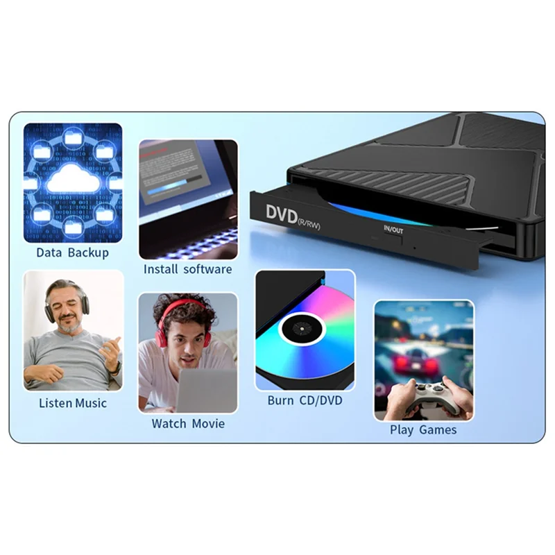 AA87 External Optical Drive Box USB3.0 Mobile Disc Reading CD Playback External Optical Disc Drive DVD Burning And Recording, Du