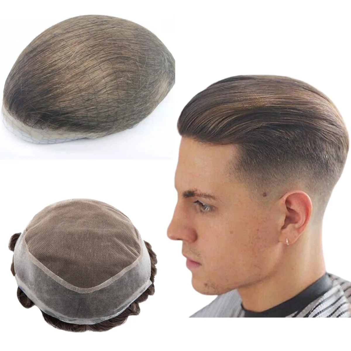 Toupee for Men Human Hair Wigs Men Toupee AUS Prosthesis Units Patch Curly Wave Toupee Hair Real Human Replacemet