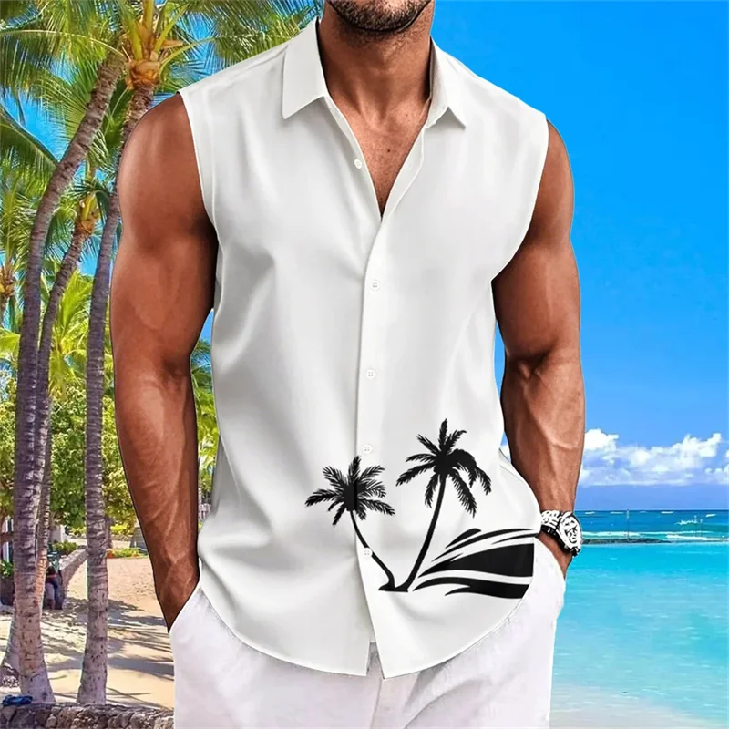 Men's Outdoor Simple Casual Sleeveless T-Shirt Summer Cool Breathable Shirt Hawaiian Beach Travel Vacation Top