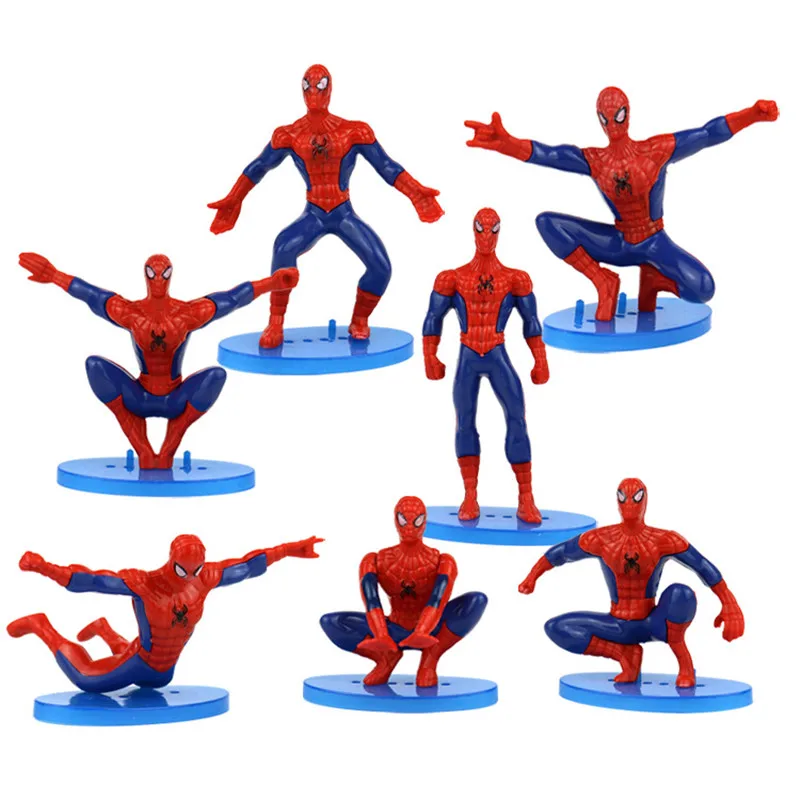 7Pcs/set Superhero Spiderman Anime Figure Siderman doll  boy birthday cake decoration Spiderman Figure kids Christmars gifts