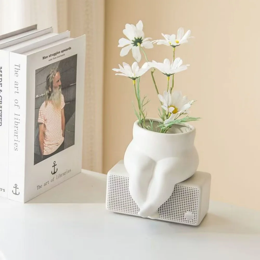 Ceramic Fat Crossed Legs Body Shaped Flowers Vase Minimalist Plant Pot Full Coverage Drainage Holes Home Office Desk Flower Pot