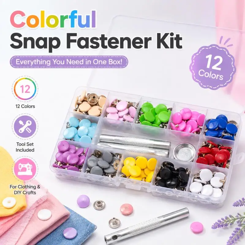 125pcs 12.5mm Snap Button Kit Colored with Puncher for DIY Sewing Crafts Fastener Set