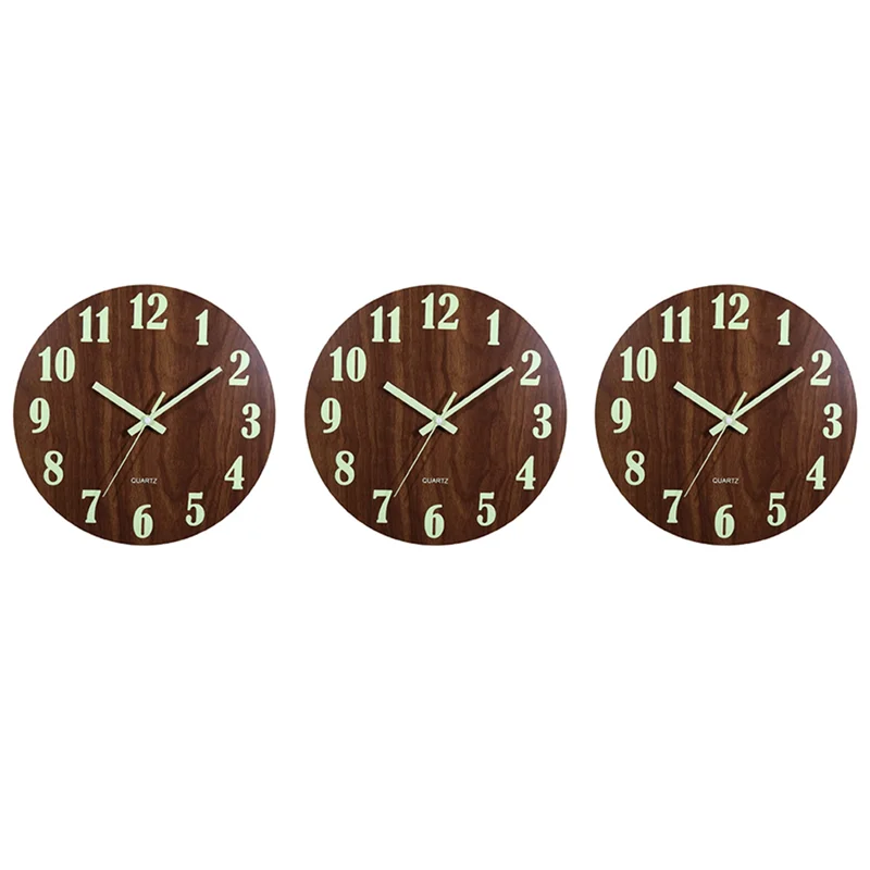 

ABYN-3X Luminous Wall Clock,12 Inch Wooden Silent Non-Ticking Kitchen Wall Clocks For Indoor/Outdoor Living Room