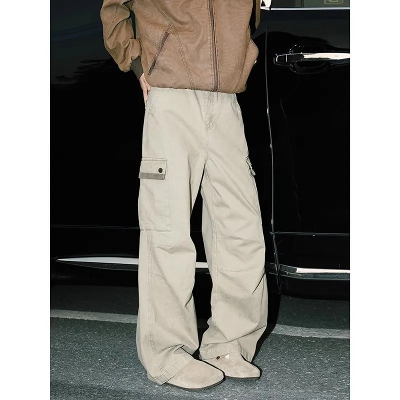 

American-Style Distressed Multi-Pocket Cargo For Men Women, Trendy Spring Design, Clean-Fit Wide-Leg Pants, Pants With A Cool