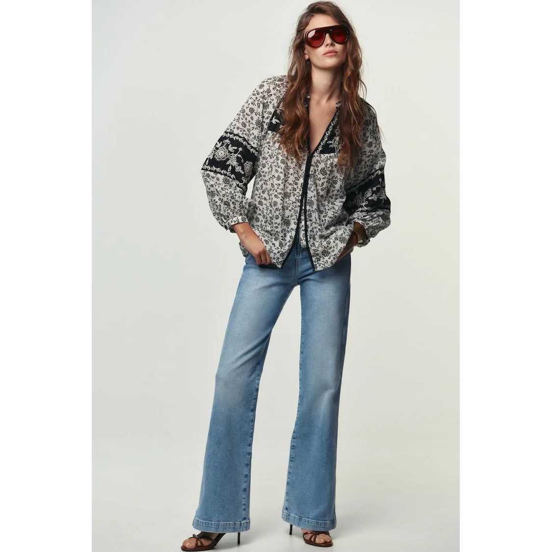 Csa ZBZR con Estampado Floral y Bordado de Cuentas, Hoada, de Poliéster, Manga Larga, Transpirable y Cómoda para Mujer, ...