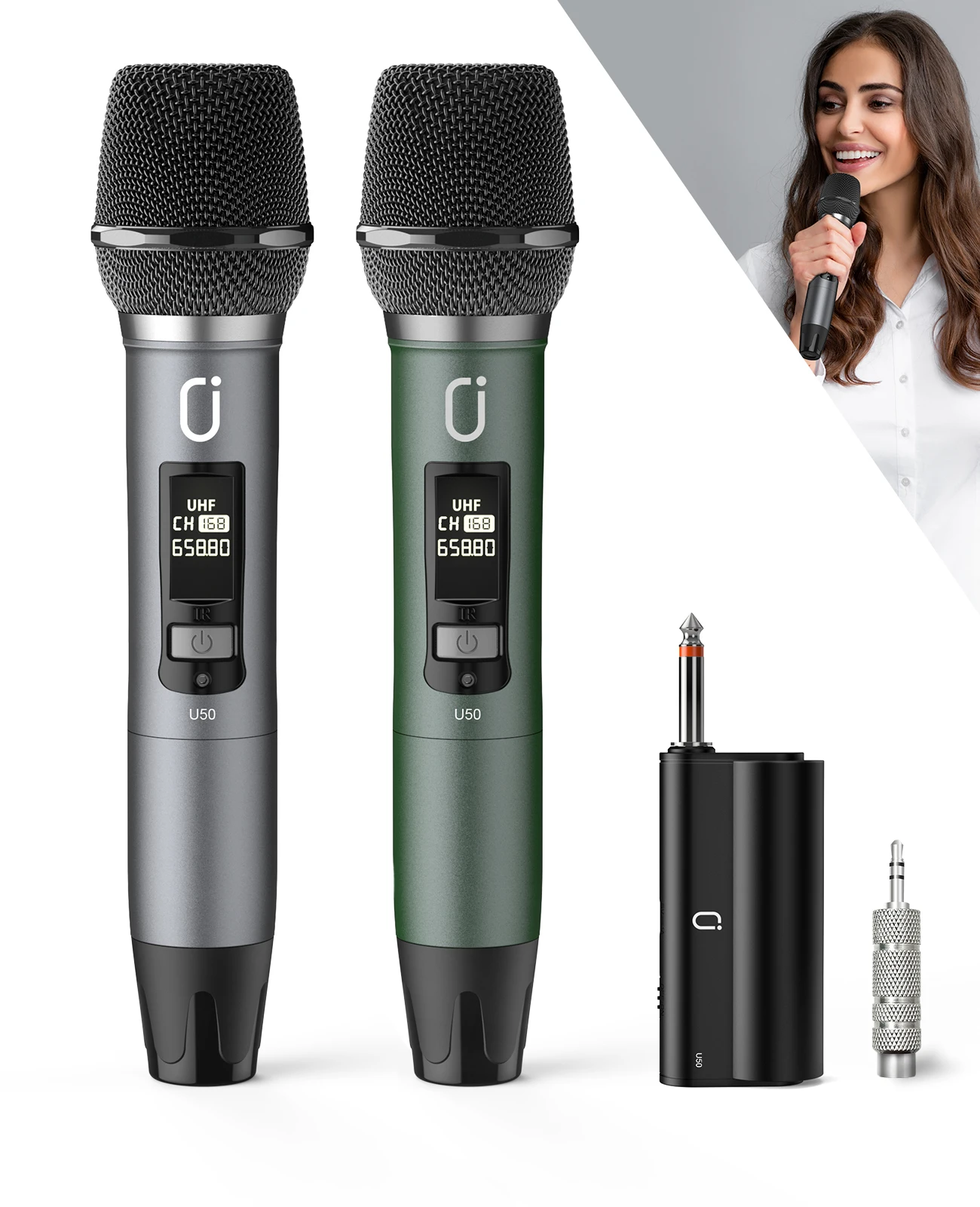 

Wireless Microphones, Professional UHF Dual Microphones for Karaoke, Wireless Dynamic Microphone System Set with Rechargeable Receiver,Plug and Play, Speech, Wedding, Church, PA System