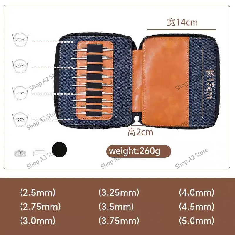 304 Stainless Steel Square Knitting Needles 2.5-5mm Interchangeable Cable Knitting Set