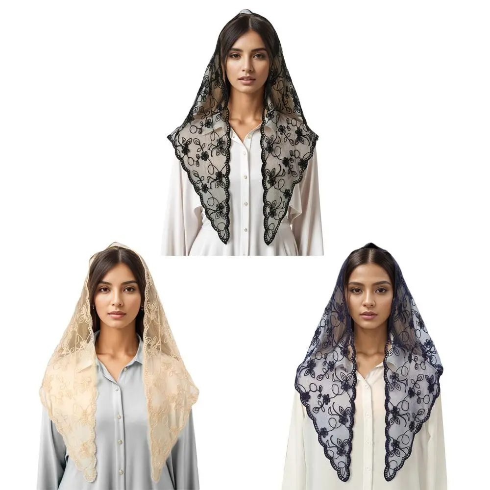 Fashion Soft Lace Triangle Scarf Elegant Floral Head Wrap Scarf Sweet Embroidery Headband Hair Band for Women